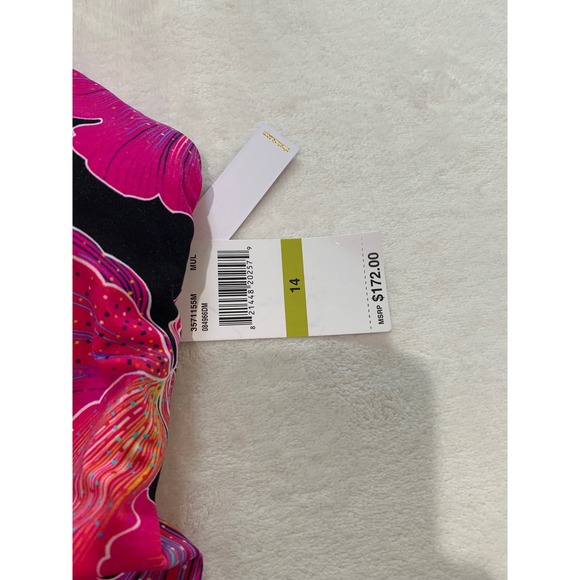 Trina Turk fleury pink black hibiscus flower one piece swimsuit size 14 new - Picture 11 of 14